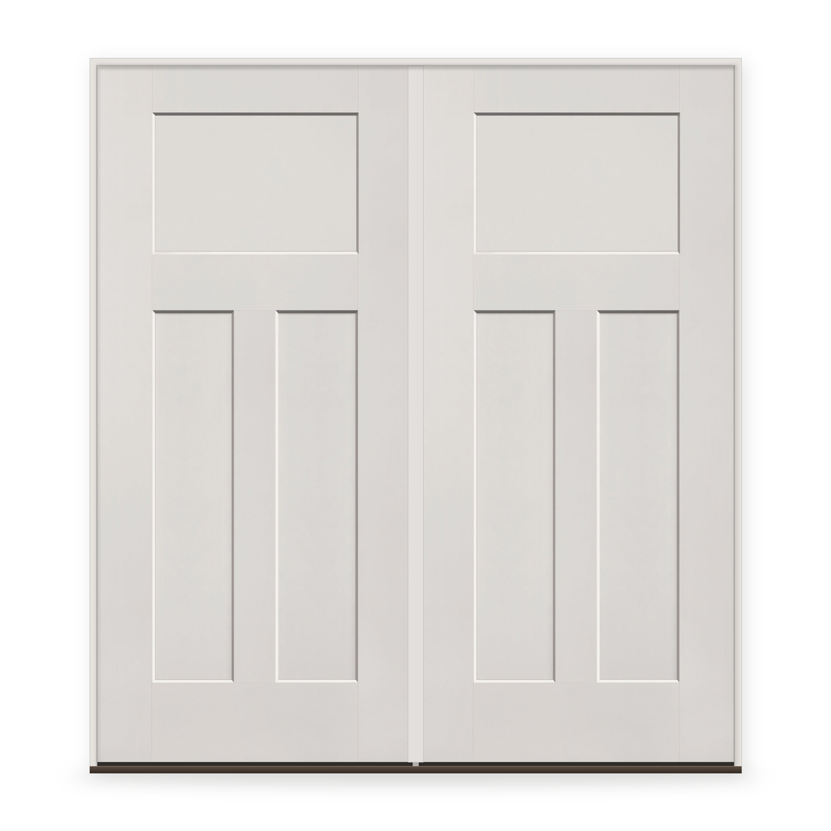 Double Fiberglass Entry Door System - 3 Panel Craftsman, White Satin Smooth