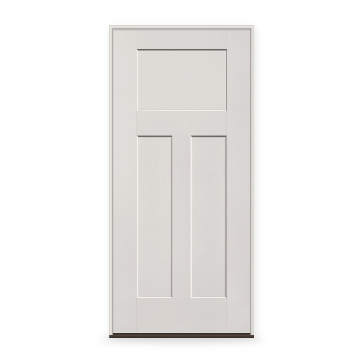 Prehung Fiberglass Entry Door System - 3 Panel Craftsman, White Satin Smooth