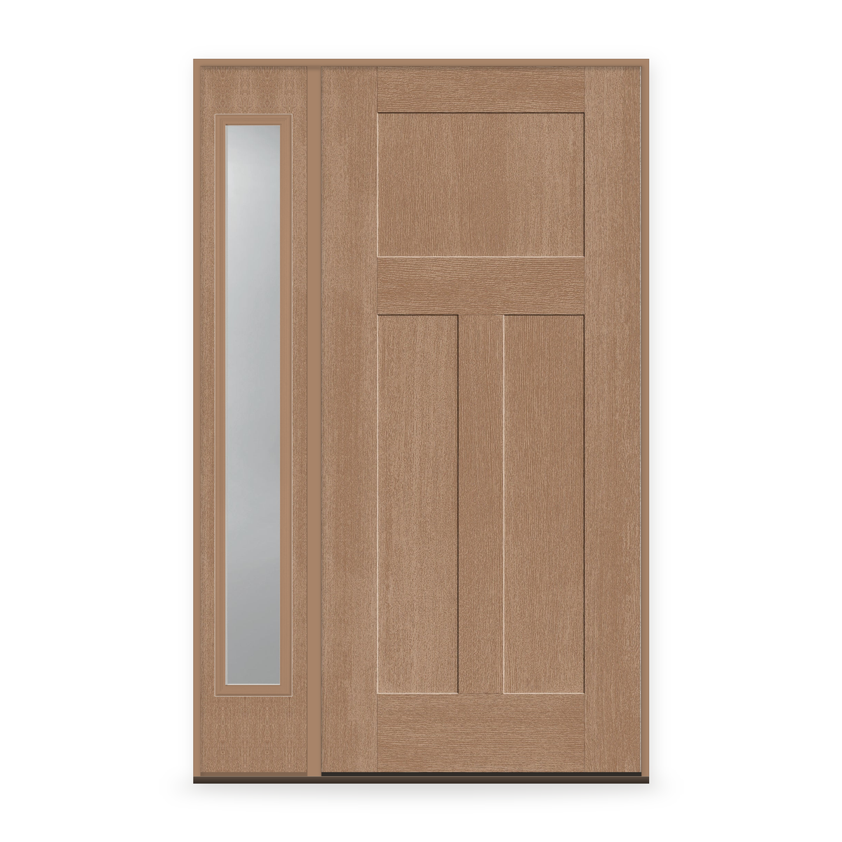 Fiberglass Entry Door System with Sidelite - 3 Panel Craftsman, Tan Woodgrain