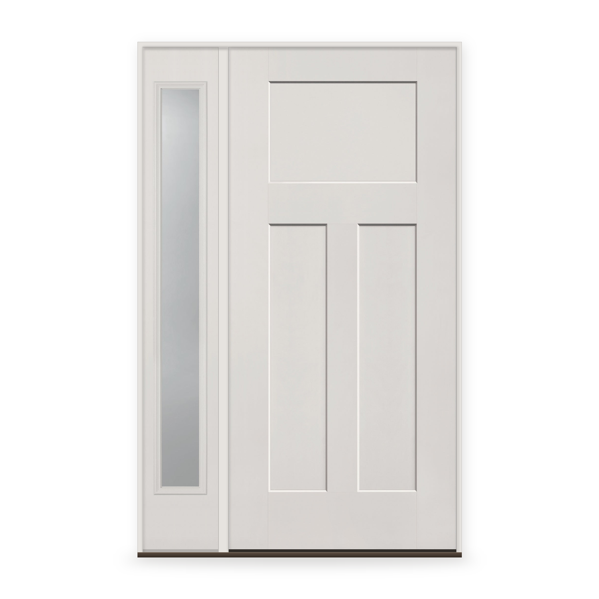Fiberglass Entry Door System with Sidelite - 3 Panel Craftsman, White Satin Smooth