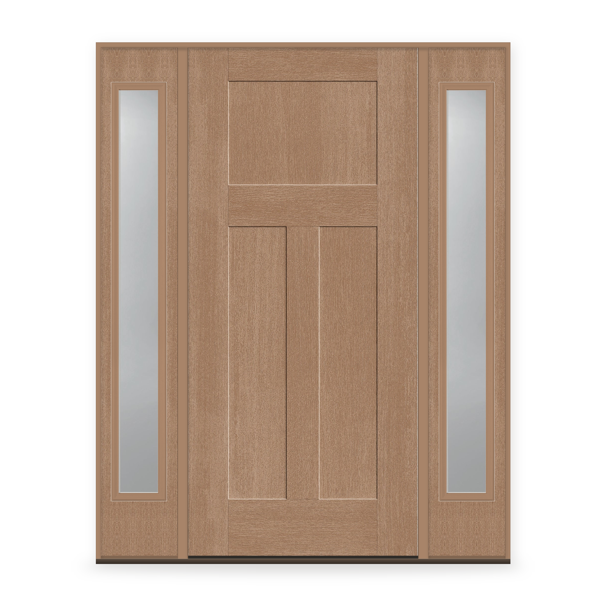 Fiberglass Entry Door System with Two Sidelites - 3 Panel Craftsman, Tan Woodgrain