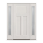 Fiberglass Entry Door System with Two Sidelites - 3 Panel Craftsman, White Satin Smooth