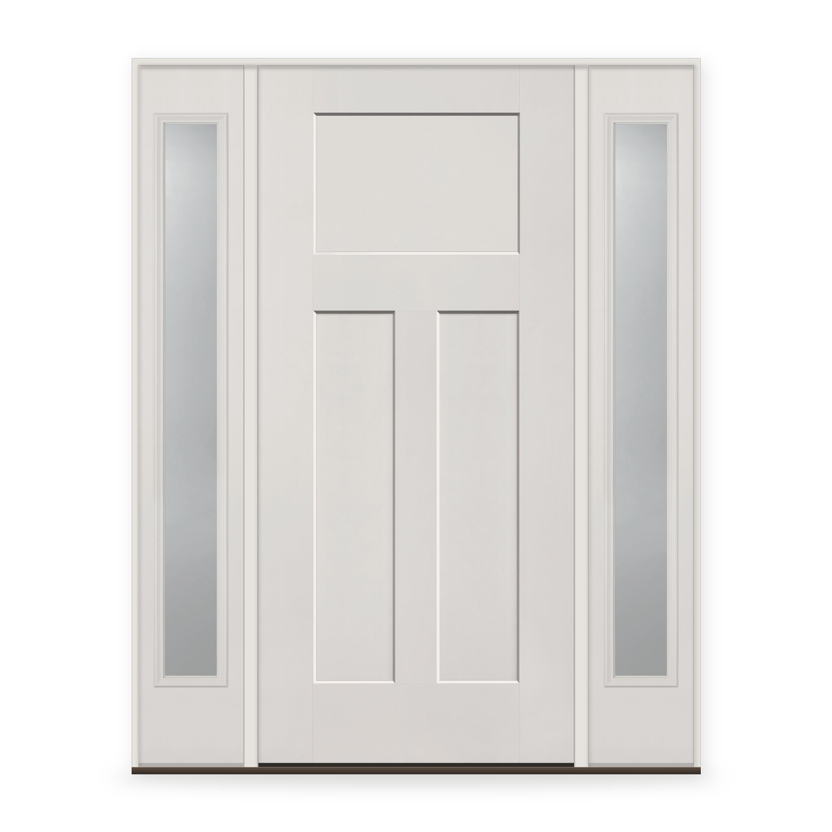 Fiberglass Entry Door System with Two Sidelites - 3 Panel Craftsman, White Satin Smooth