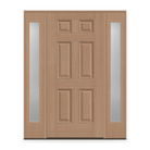Fiberglass Entry Door System with Two Sidelites - 6 Panel, Tan Woodgrain