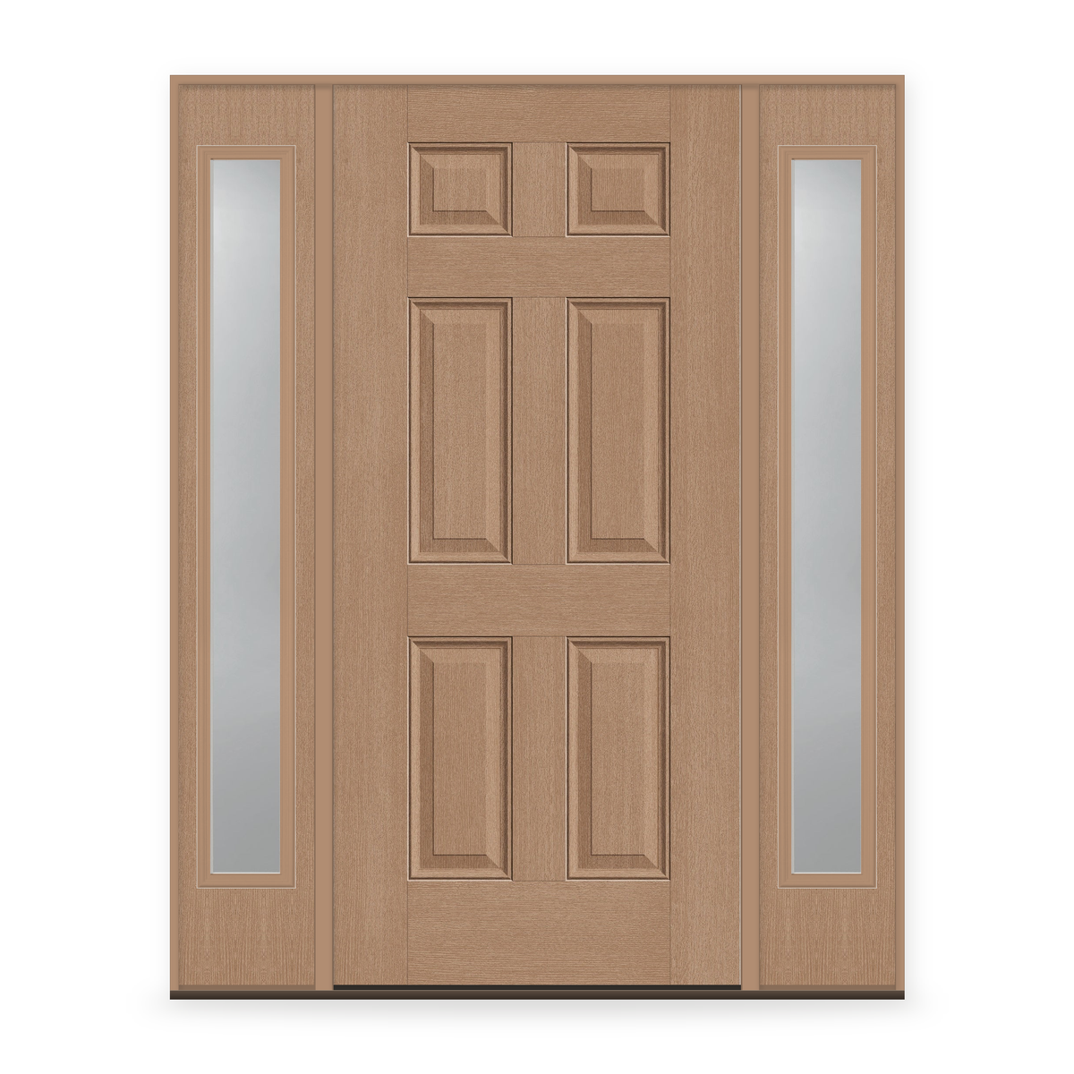 Fiberglass Entry Door System with Two Sidelites - 6 Panel, Tan Woodgrain
