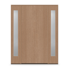 Fiberglass Entry Door System with Two Sidelites - Flush, Tan Woodgrain