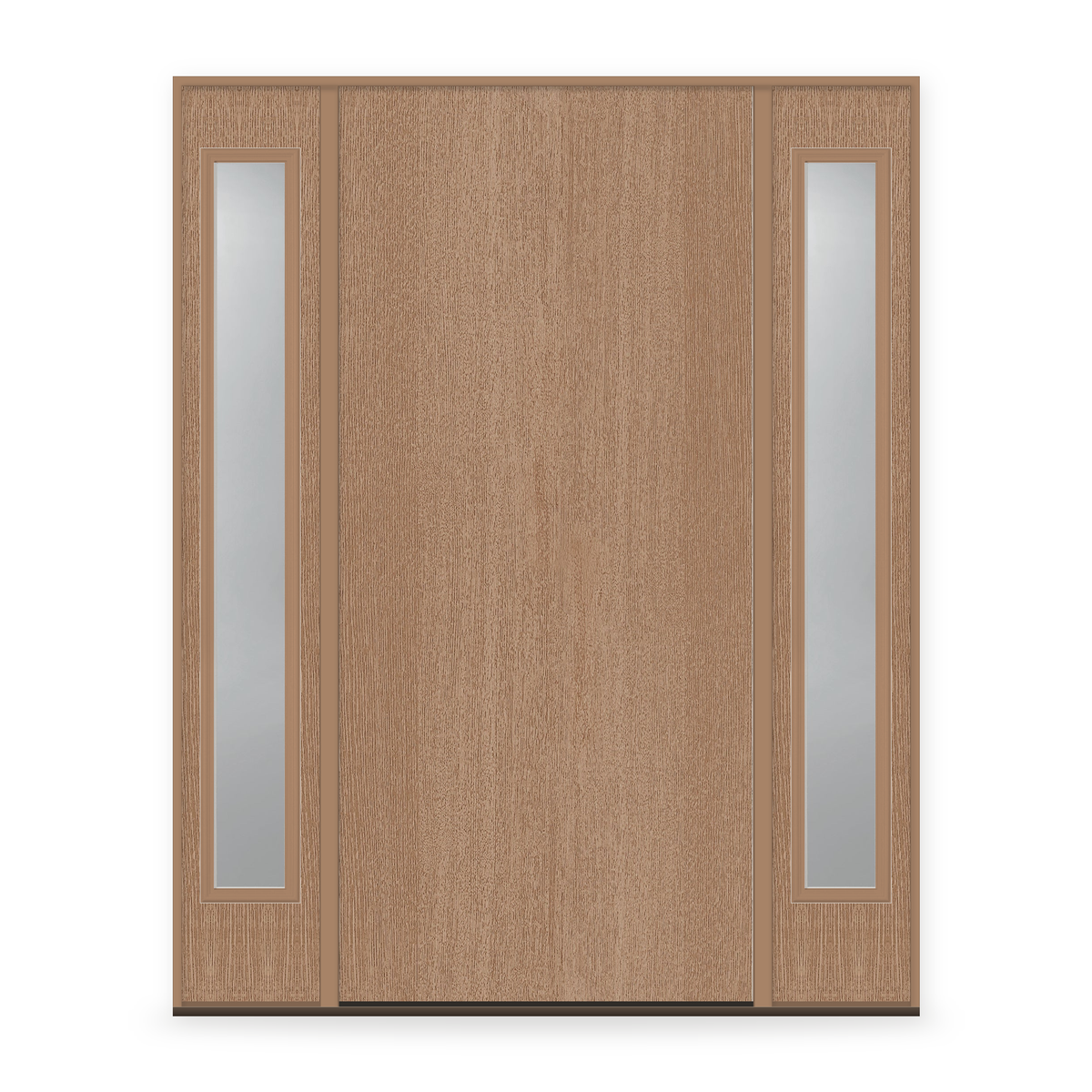 Fiberglass Entry Door System with Two Sidelites - Flush, Tan Woodgrain