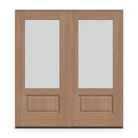 Double Frost Flush Glazed Fiberglass Entry Door System - 3/4 Lite, Tan Woodgrain