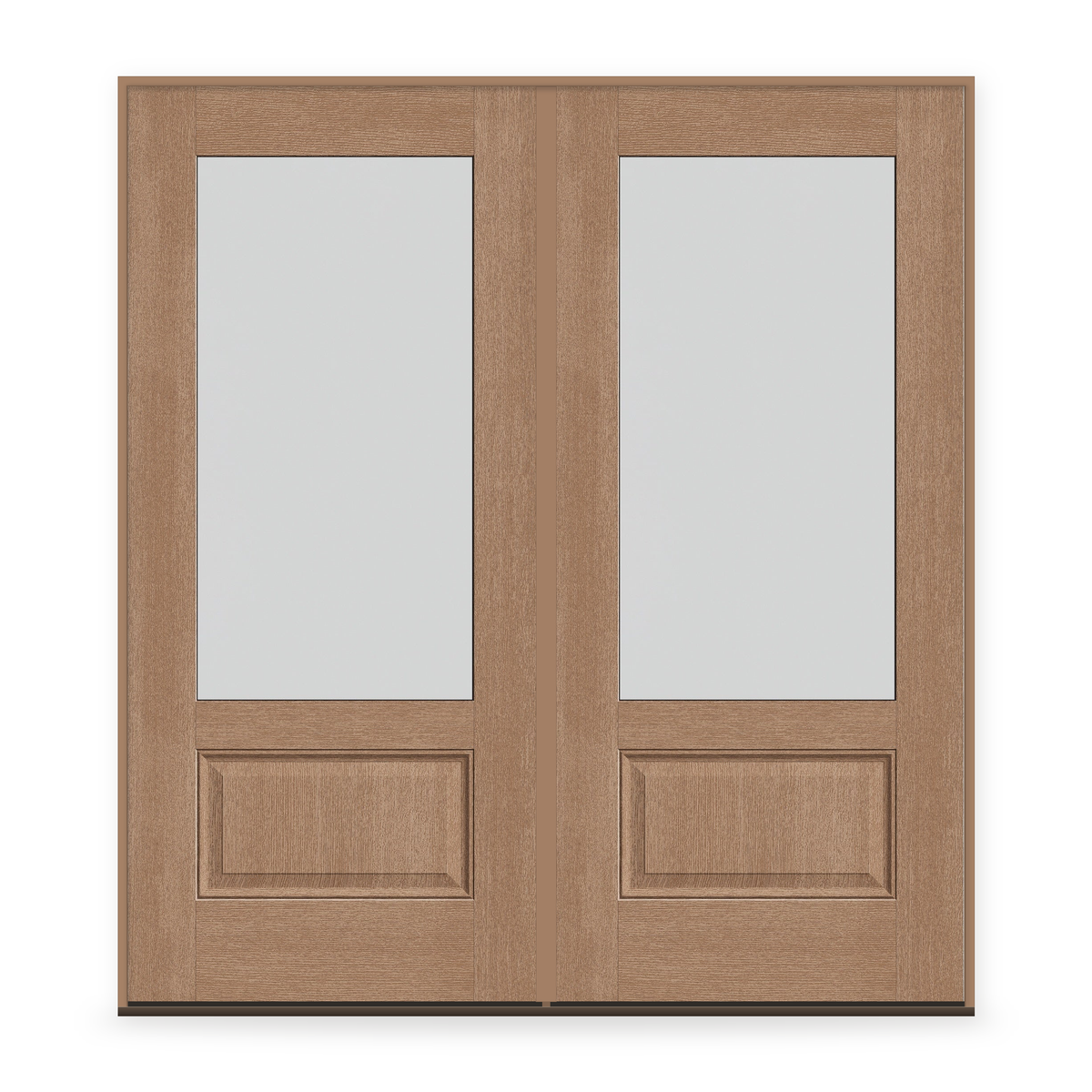 Double Frost Flush Glazed Fiberglass Entry Door System - 3/4 Lite, Tan Woodgrain