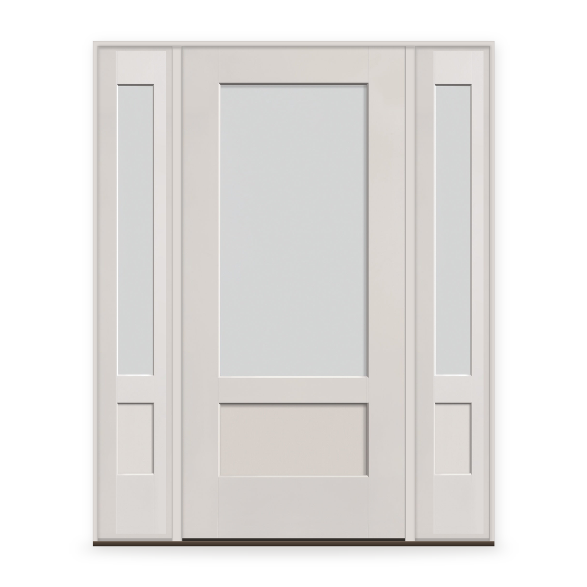 Frost Flush Glazed Fiberglass Entry Door System with Two Sidelites - 3/4 Lite Shaker, White Satin Smooth