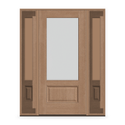 Frost Flush Glazed Fiberglass Entry Door System with Two Sidelites - 3/4 Lite, Tan Woodgrain