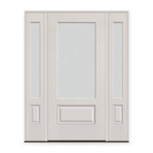 Frost Flush Glazed Fiberglass Entry Door System with Two Sidelites - 3/4 Lite, White Satin Smooth