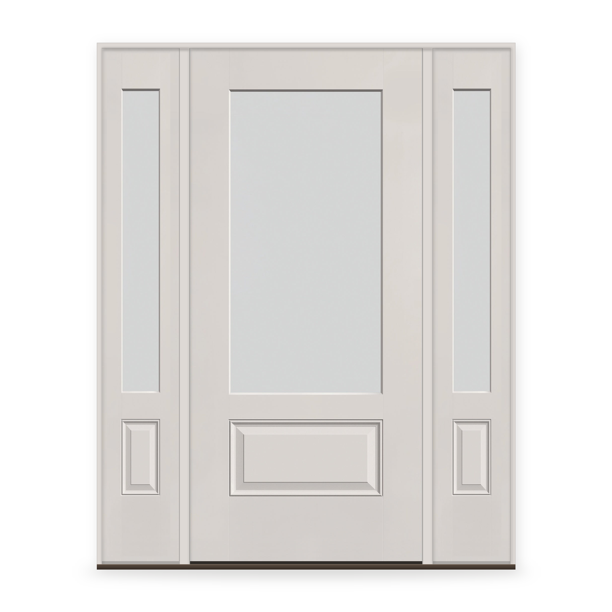 Frost Flush Glazed Fiberglass Entry Door System with Two Sidelites - 3/4 Lite, White Satin Smooth