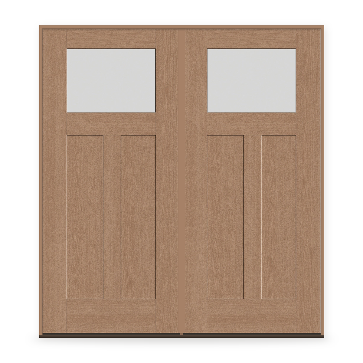 Double Frost Flush Glazed Fiberglass Entry Door System - Craftsman 2 Panel, Tan Woodgrain