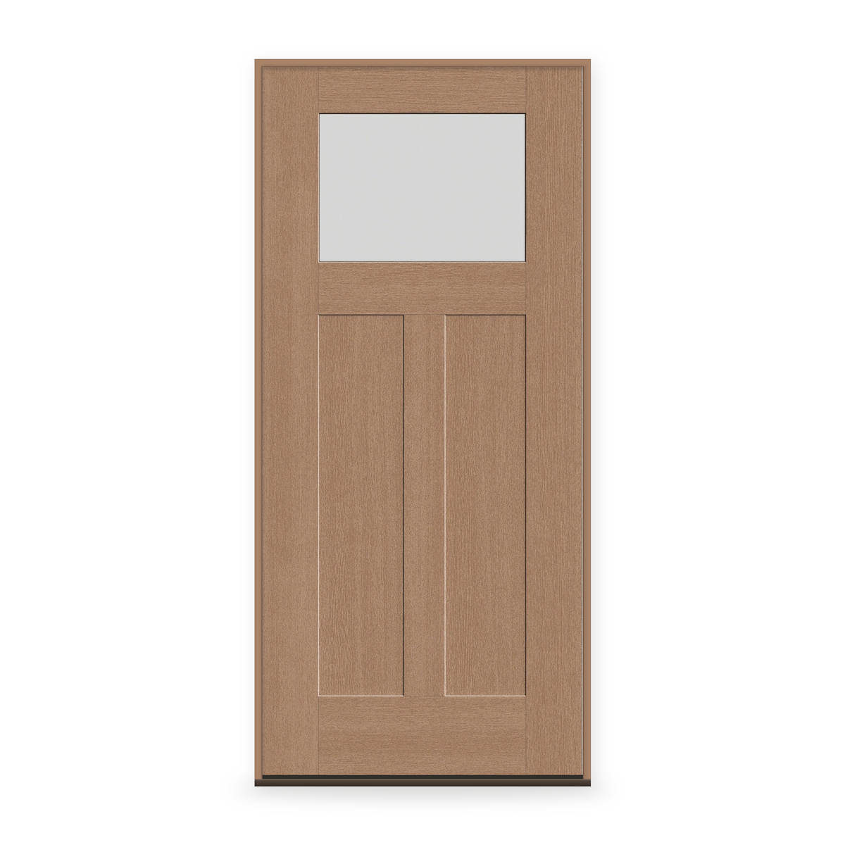 Prehung Frost Flush Glazed Fiberglass Entry Door System - Craftsman 2 Panel, Tan Woodgrain