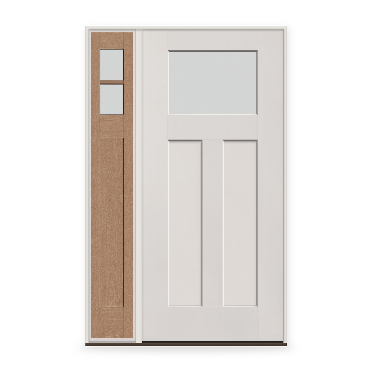 Frost Flush Glazed Fiberglass Entry Door System with Sidelite - Craftsman 2 Panel, White Satin Smooth
