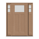 Frost Flush Glazed Fiberglass Entry Door System with Two Sidelites - Craftsman 2 Panel, Tan Woodgrain
