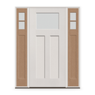 Frost Flush Glazed Fiberglass Entry Door System with Two Sidelites - Craftsman 2 Panel, White Satin Smooth