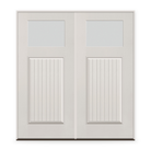 Double Frost Flush Glazed Fiberglass Entry Door System - Craftsman Plank, White Satin Smooth