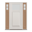 Frost Flush Glazed Fiberglass Entry Door System with Two Sidelites - Craftsman Plank, White Satin Smooth