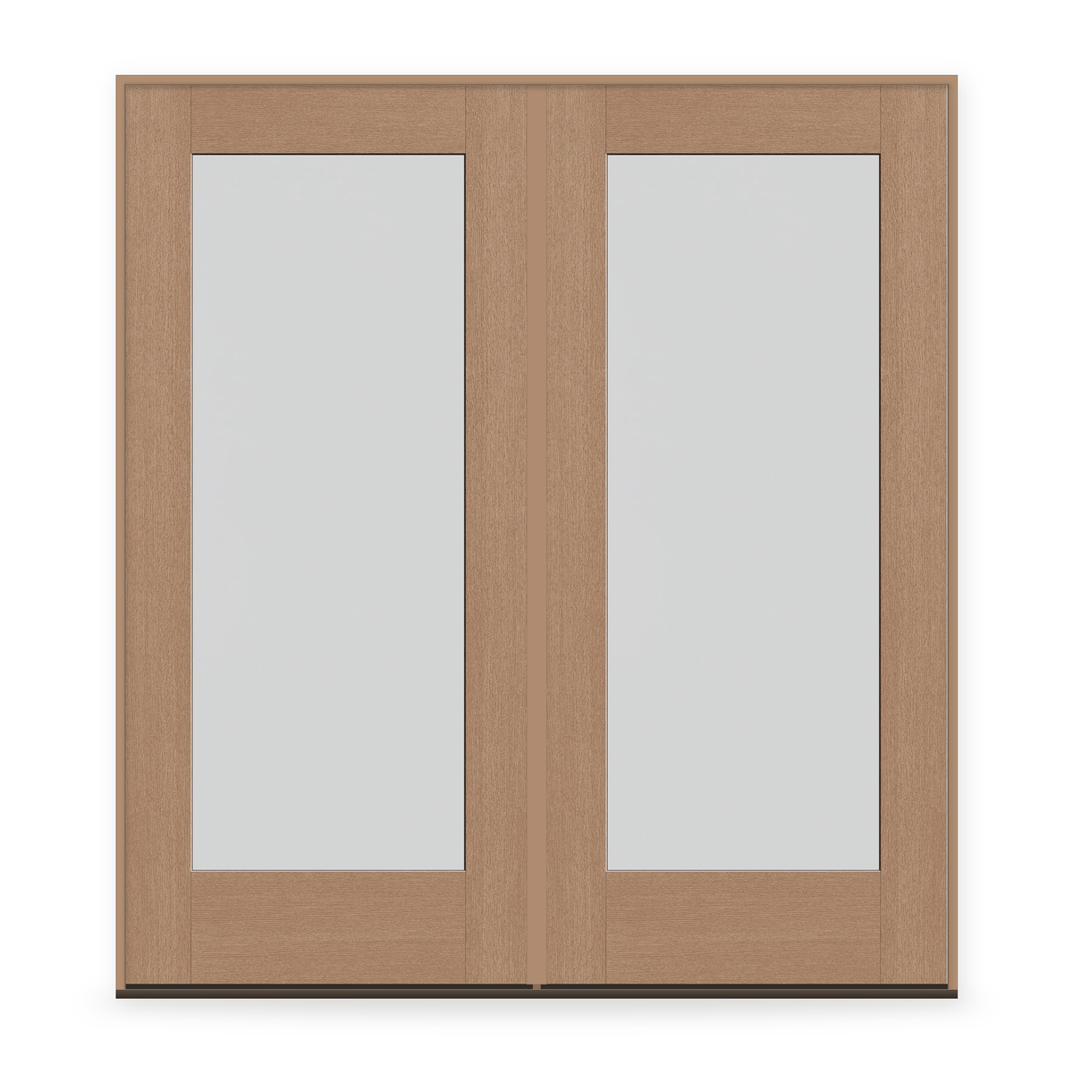 Double Frost Flush Glazed Fiberglass Entry Door System - Full Lite, Tan Woodgrain