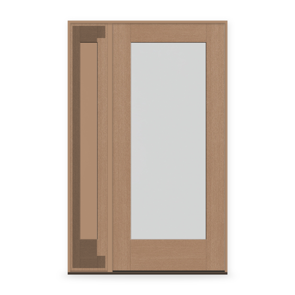 Frost Flush Glazed Fiberglass Entry Door System with Sidelite - Full Lite, Tan Woodgrain