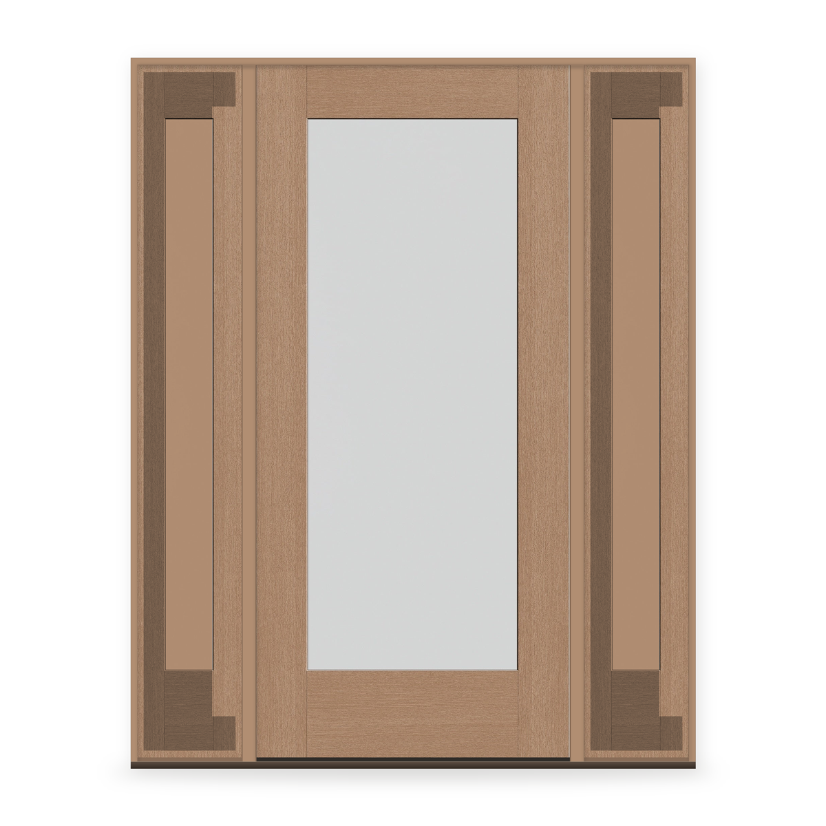 Frost Flush Glazed Fiberglass Entry Door System with Two Sidelites - Full Lite, Tan Woodgrain