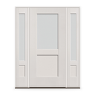 Frost Flush Glazed Fiberglass Entry Door System with Two Sidelites - Half Lite Shaker, White Satin Smooth