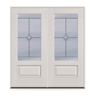 Double Garrison Flush Glazed Fiberglass Entry Door System - 3/4 Lite, Tan Woodgrain