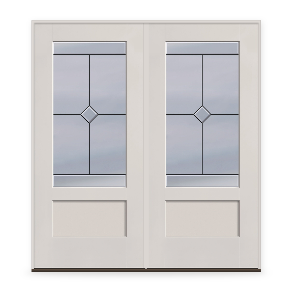 Double Garrison Flush Glazed Fiberglass Entry Door System - 3/4 Lite Shaker, White Satin Smooth