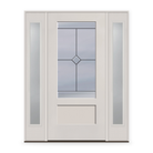 Garrison Flush Glazed Fiberglass Entry Door System with Two Sidelites - 3/4 Lite Shaker, White Satin Smooth