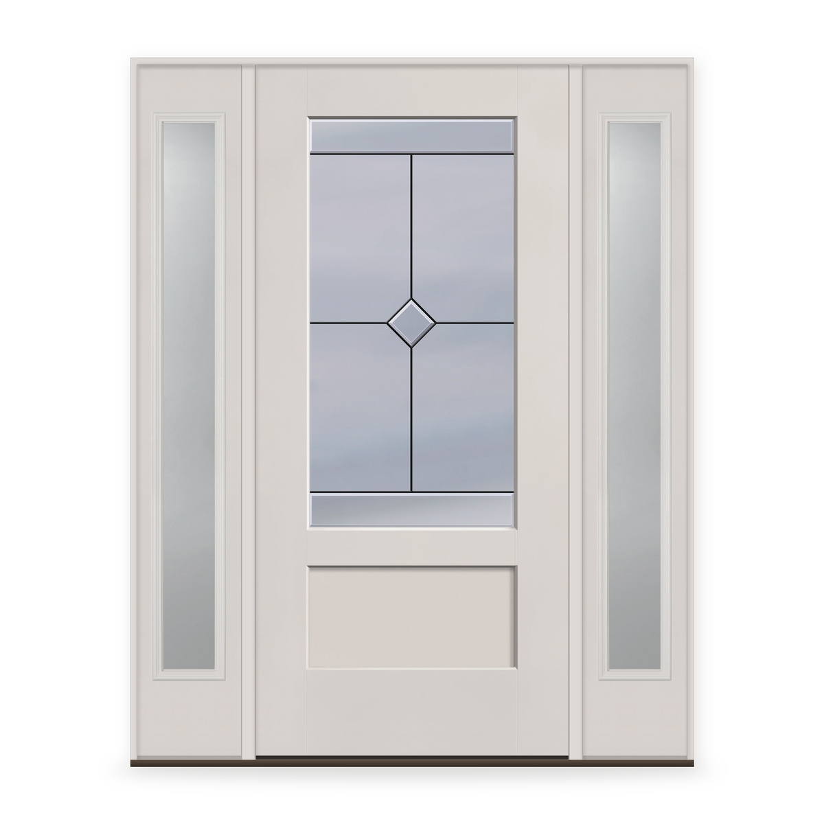 Garrison Flush Glazed Fiberglass Entry Door System with Two Sidelites - 3/4 Lite Shaker, White Satin Smooth