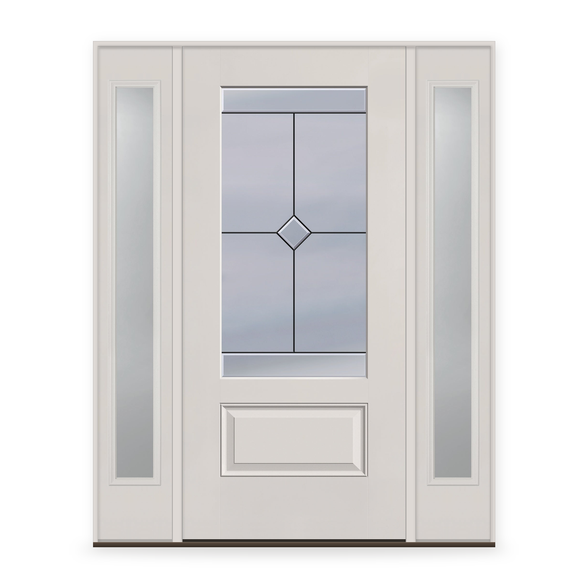 Garrison Flush Glazed Fiberglass Entry Door System with Two Sidelites - 3/4 Lite, White Satin Smooth