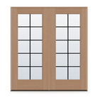 Double Grills Between Glass 10 Light Flush Glazed Fiberglass Entry Door System - Full Lite, Tan Woodgrain, Black 7/8" Grilles