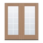 Double Grills Between Glass 10 Light Flush Glazed Fiberglass Entry Door System - Full Lite, Tan Woodgrain, White 7/8" Grilles