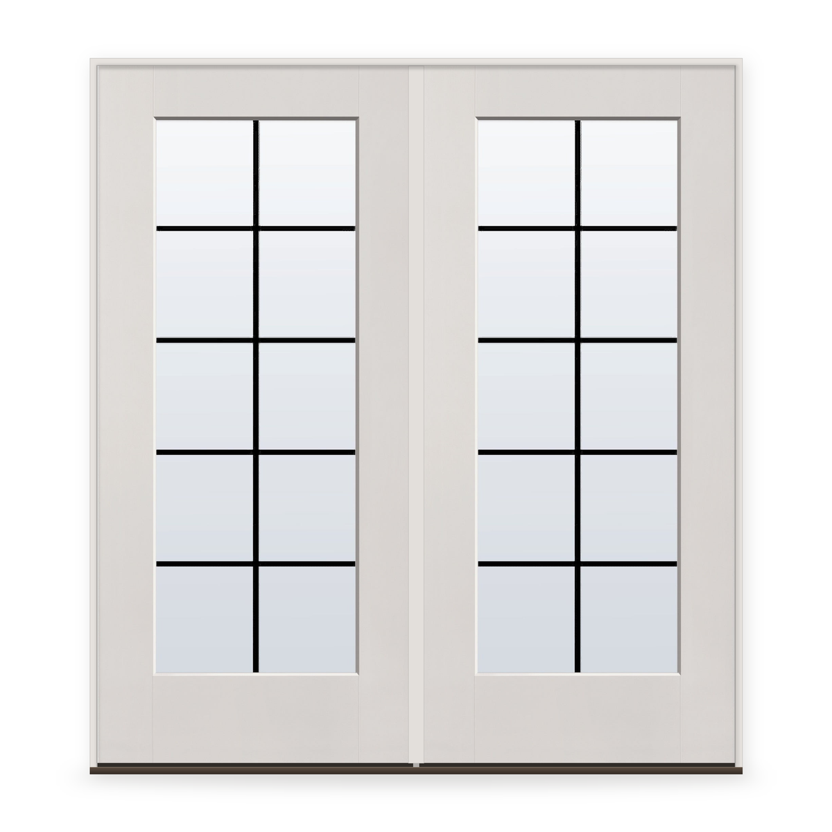 Double Grills Between Glass 10 Light Flush Glazed Fiberglass Entry Door System - Full Lite, White Satin Smooth, Black 7/8" Grilles