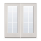 Double Grills Between Glass 10 Light Flush Glazed Fiberglass Entry Door System - Full Lite, White Satin Smooth, White 7/8" Grilles