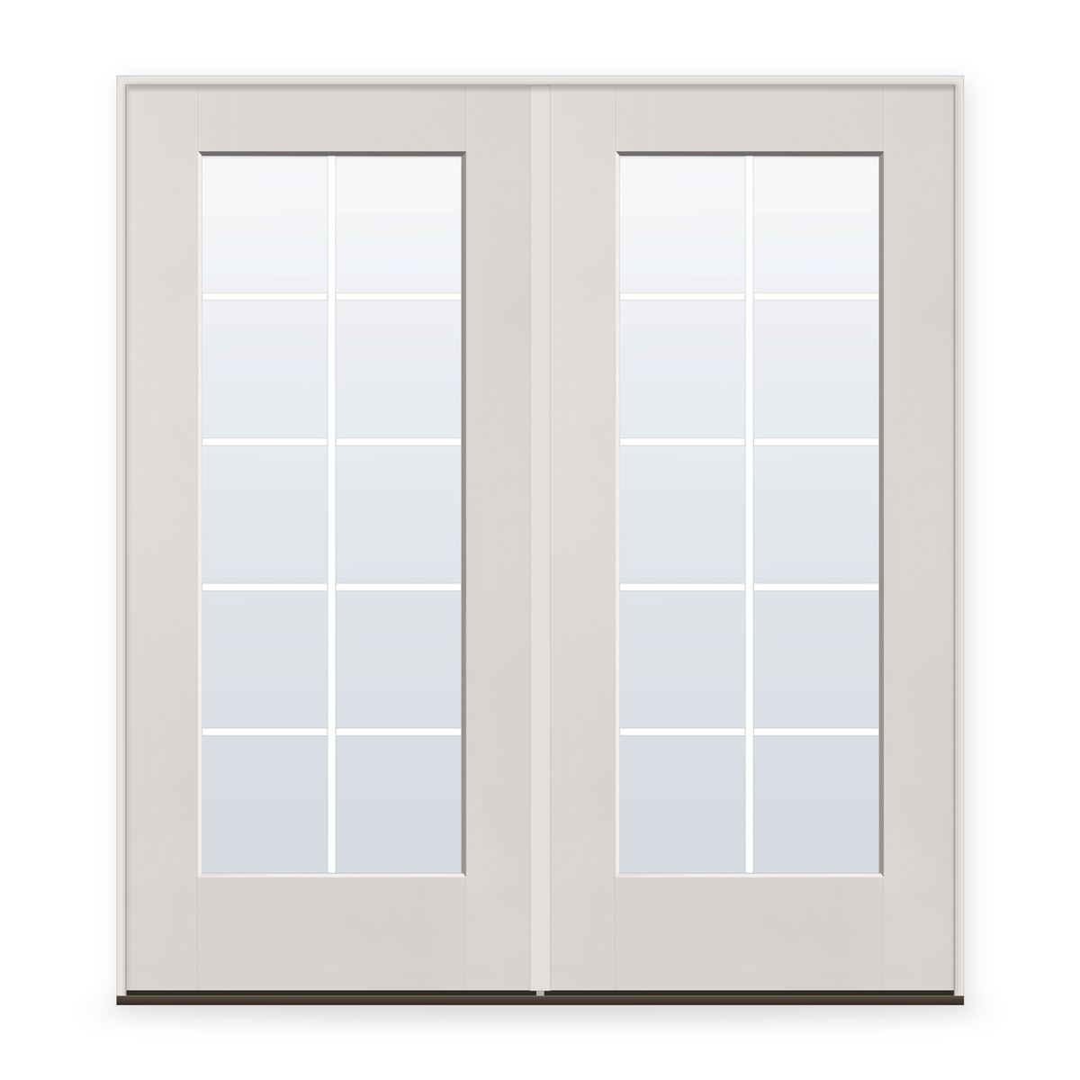 Double Grills Between Glass 10 Light Flush Glazed Fiberglass Entry Door System - Full Lite, White Satin Smooth, White 7/8" Grilles