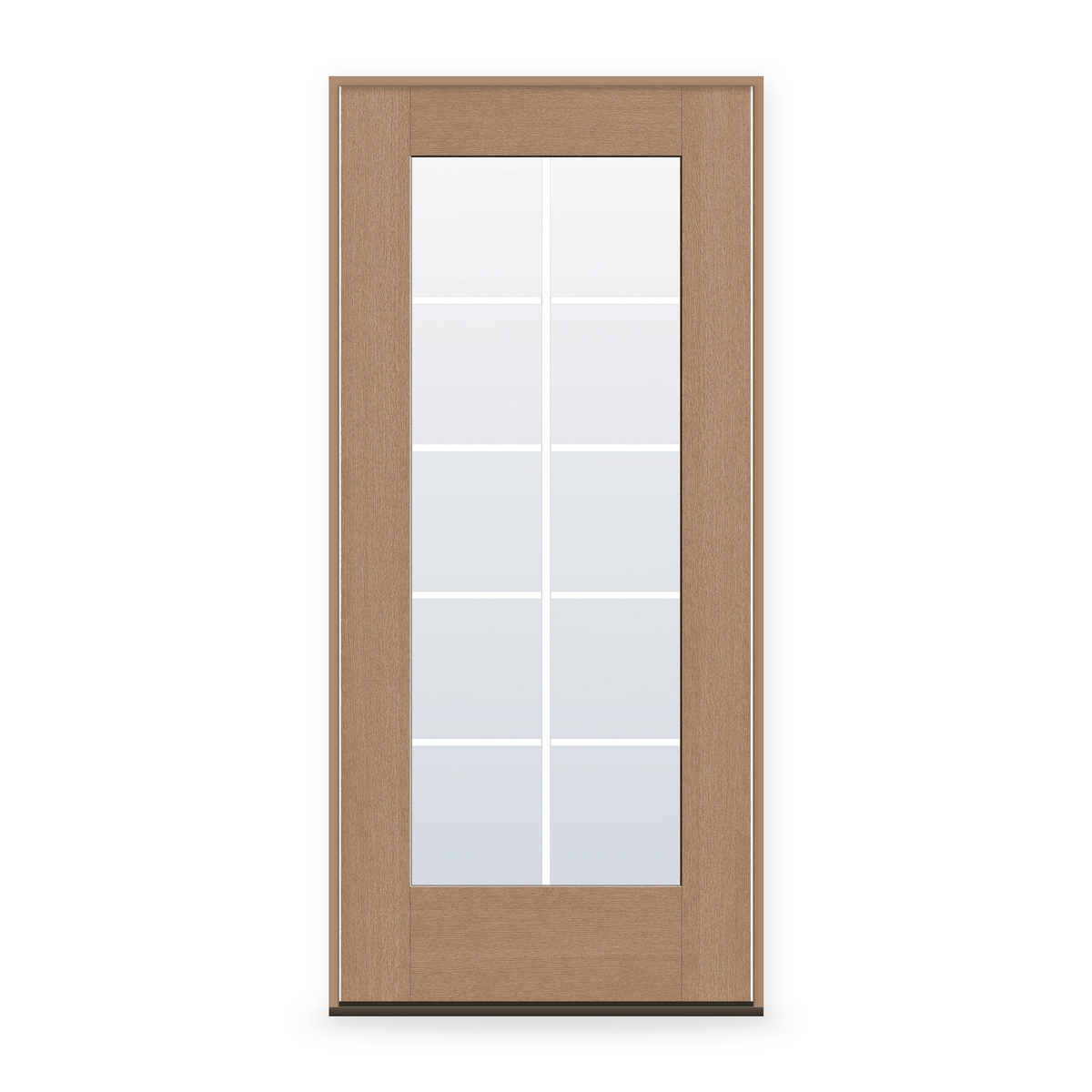 Prehung Grills Between Glass 10 Light Flush Glazed Fiberglass Entry Door System - Full Lite, Tan Woodgrain, White 7/8" Grilles