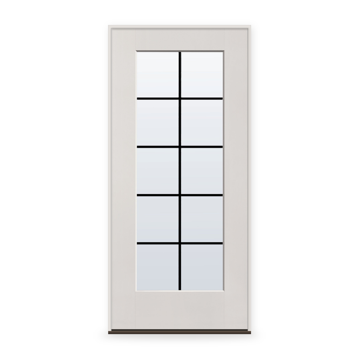 Prehung Grills Between Glass 10 Light Flush Glazed Fiberglass Entry Door System - Full Lite, White Satin Smooth, Black 7/8" Grilles