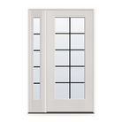 Grills Between Glass 10 Light Flush Glazed Fiberglass Entry Door System with Sidelite - Full Lite, White Satin Smooth, Black 7/8" Grilles