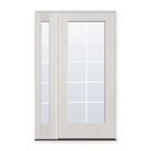 Grills Between Glass 10 Light Flush Glazed Fiberglass Entry Door System with Sidelite - Full Lite, White Satin Smooth, White 5/8" Grilles