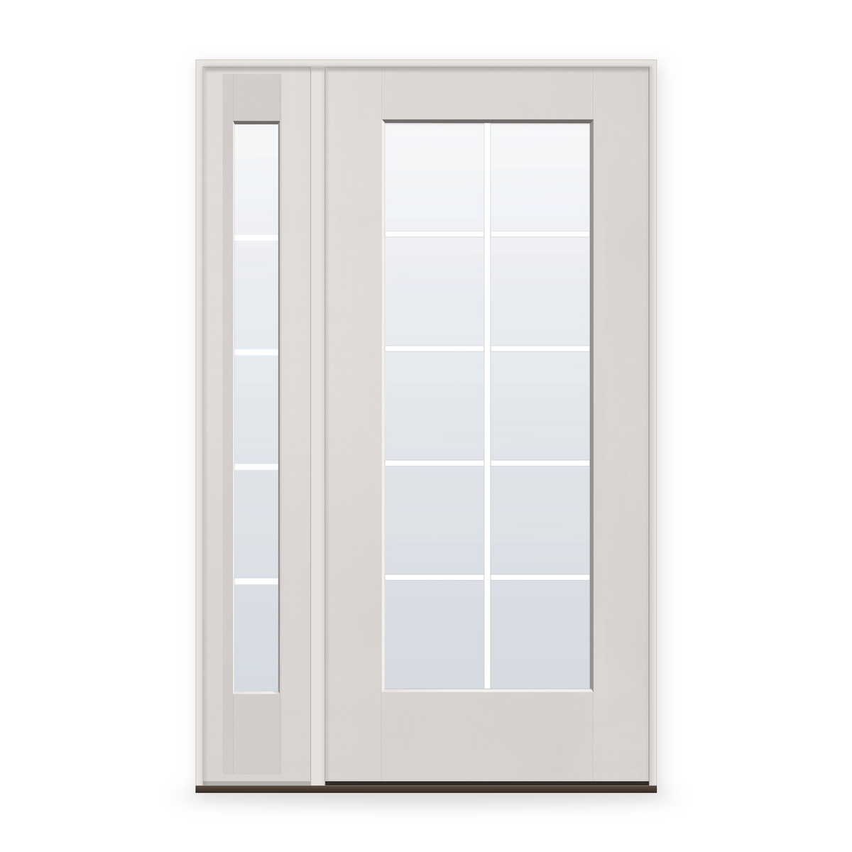 Grills Between Glass 10 Light Flush Glazed Fiberglass Entry Door System with Sidelite - Full Lite, White Satin Smooth, White 7/8" Grilles