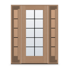Grills Between Glass 10 Light Flush Glazed Fiberglass Entry Door System with Two Sidelites - Full Lite, Tan Woodgrain, Black 5/8" Grilles