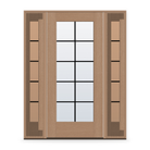 Grills Between Glass 10 Light Flush Glazed Fiberglass Entry Door System with Two Sidelites - Full Lite, Tan Woodgrain, Black 7/8" Grilles
