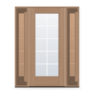 Grills Between Glass 10 Light Flush Glazed Fiberglass Entry Door System with Two Sidelites - Full Lite, Tan Woodgrain, White 7/8" Grilles