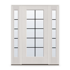 Grills Between Glass 10 Light Flush Glazed Fiberglass Entry Door System with Two Sidelites - Full Lite, White Satin Smooth, Black 5/8" Grilles