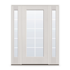Grills Between Glass 10 Light Flush Glazed Fiberglass Entry Door System with Two Sidelites - Full Lite, White Satin Smooth, White 5/8" Grilles
