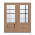 Double Grills Between Glass 12 Light Flush Glazed Fiberglass Entry Door System - 3/4 Lite, Tan Woodgrain, Black 5/8" Grilles