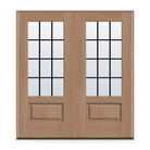 Double Grills Between Glass 12 Light Flush Glazed Fiberglass Entry Door System - 3/4 Lite, Tan Woodgrain, Black 7/8" Grilles
